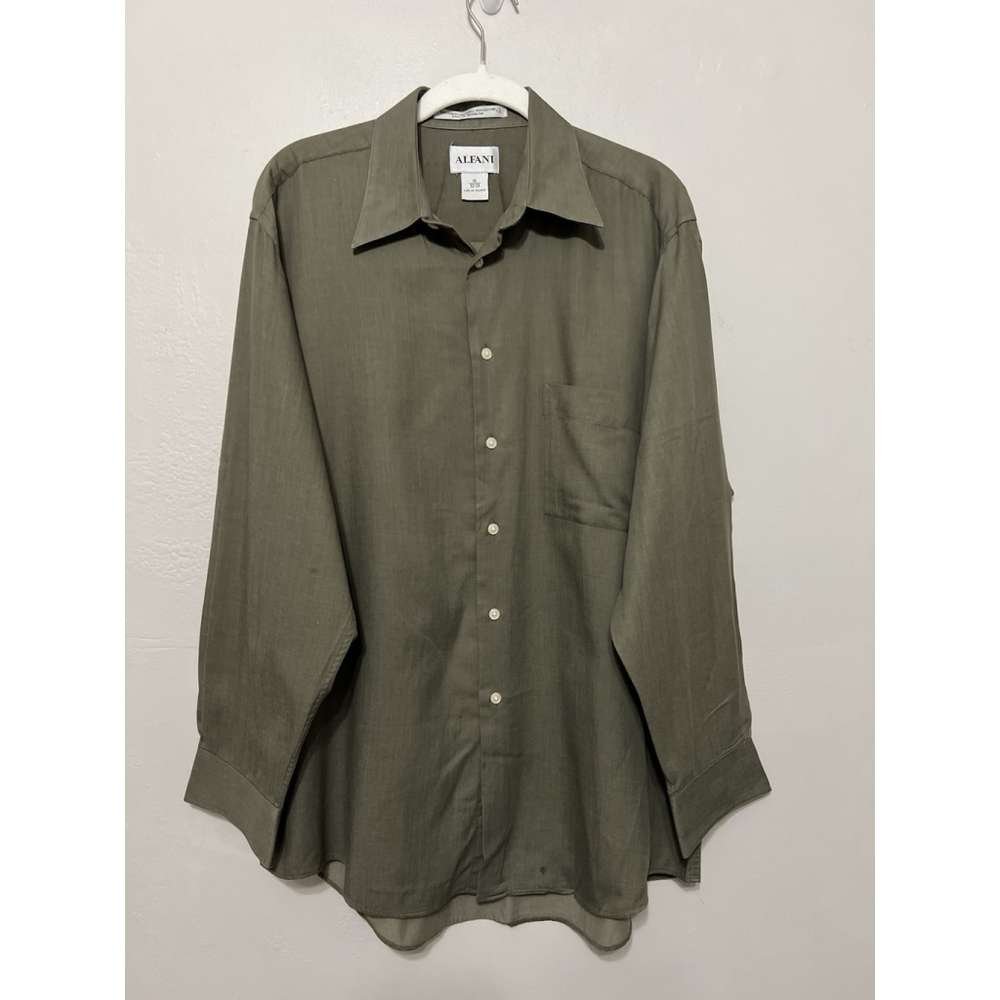Vintage Alfani Button Up Shirt Mens 16 L Green Pocket Utility Grunge 90s